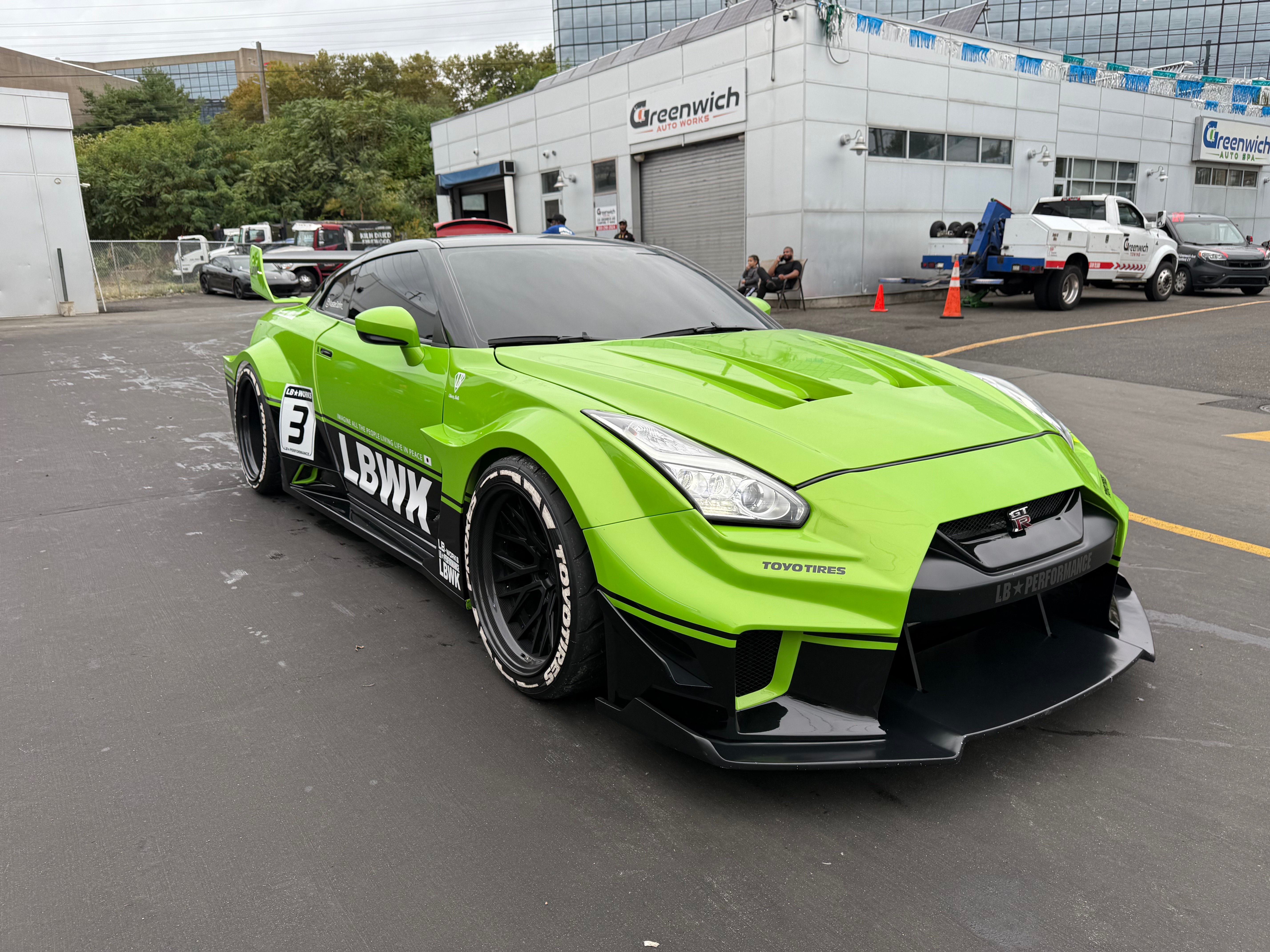 Lime green Nissan GT-R race car